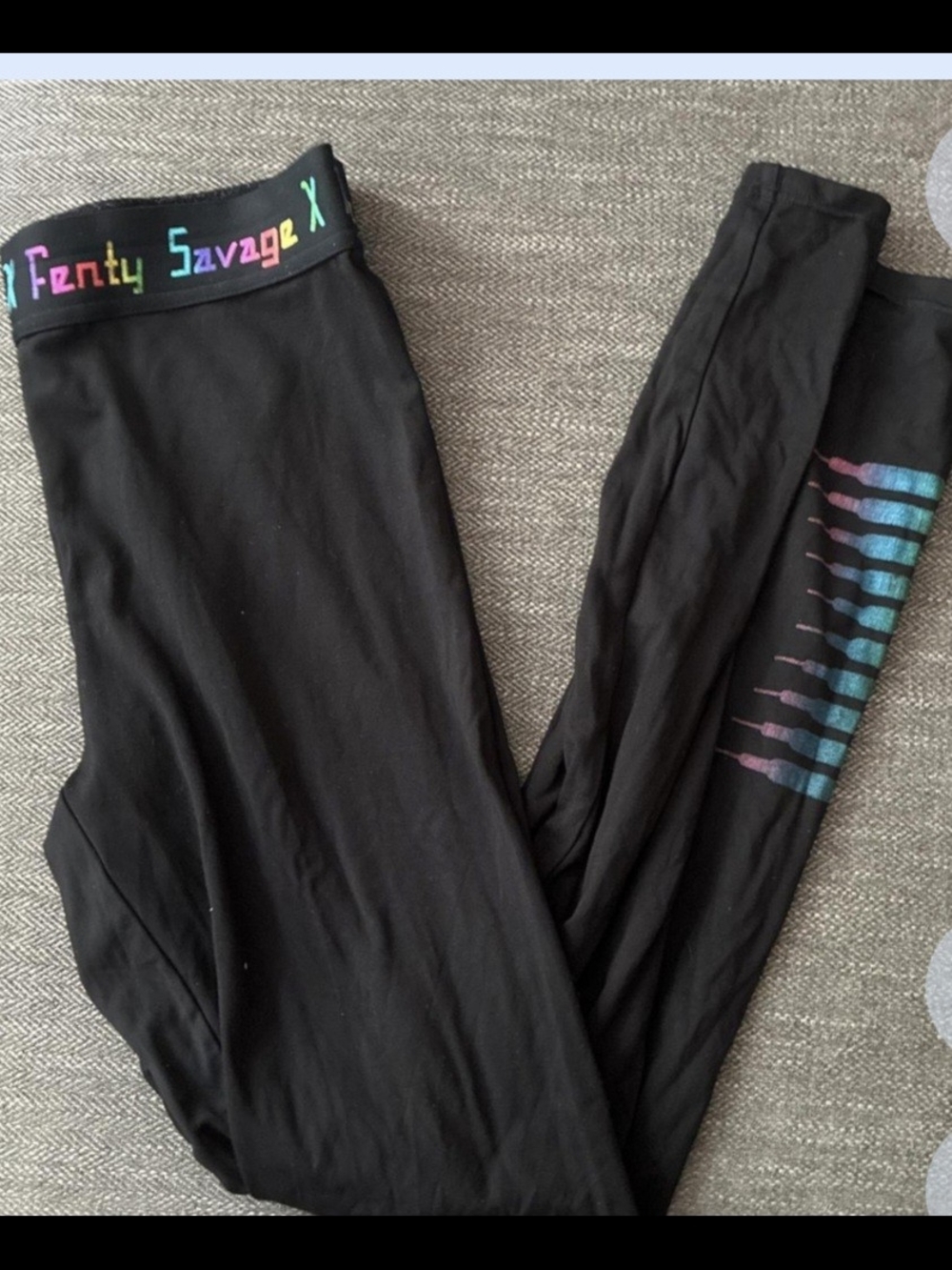 Savage X Fenty Black Leggings with Rainbow Logo Waistband